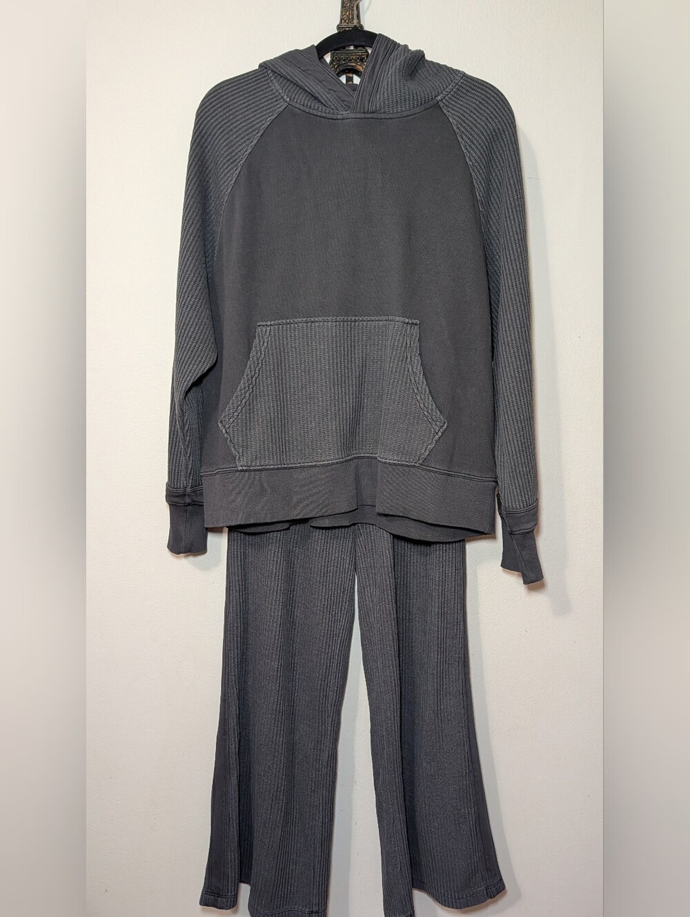 Aerie Essential Waffle Hoodie and Trouser Set Dark Gray Size M (Top), S (Pants)